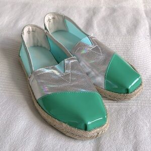Toms Alpargata Turquoise and Green Slip On Espadrille Shoes Size 6